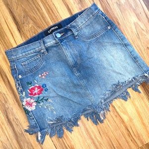 Embroidered Express Jean Mini Skirt